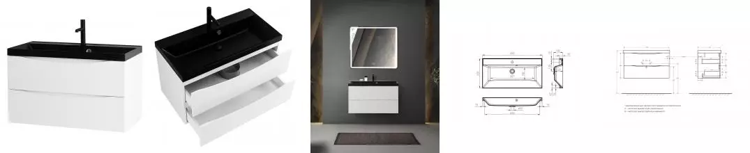 Тумба с раковиной «Belbagno» Marino 90 (BB900/450-LV-ART-AST-NERO) подвесная Bianco Lucido