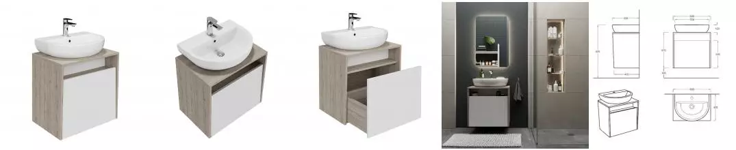 Тумба с раковиной «Kerama Marazzi» Pro 60 с 1 ящиком (Buongiorno 55/43 NN) подвесная белая/дуб Орегон Тумба с раковиной «Kerama Marazzi» Pro 60 с 1 ящиком (Buongiorno 55/43 NN) подвесная белая/дуб Орегон
