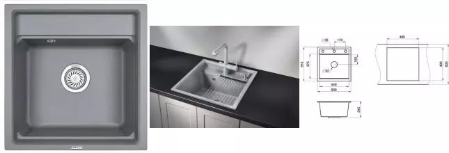 Мойка для кухни «Granula» KS-5002 50/51 искусственный камень алюминиум Мойка для кухни «Granula» KS-5002 50/51 искусственный камень алюминиум