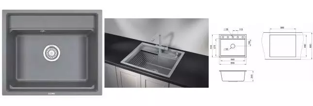 Мойка для кухни «Granula» KS-6003 60/51 искусственный камень алюминиум Мойка для кухни «Granula» KS-6003 60/51 искусственный камень алюминиум