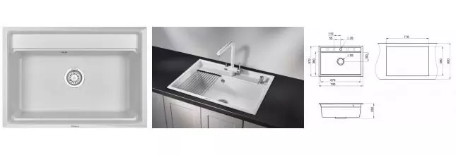 Мойка для кухни «Granula» KS-7301 73/51 искусственный камень арктик Мойка для кухни «Granula» KS-7301 73/51 искусственный камень арктик