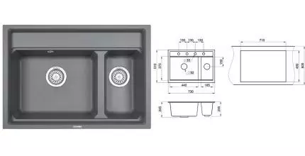 Мойка для кухни «Granula» KS-7302 73/51 искусственный камень алюминиум Мойка для кухни «Granula» KS-7302 73/51 искусственный камень алюминиум