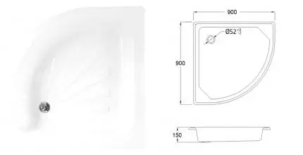 Душевой поддон «Loranto» Loranto LG900C 90/90 средний четверть круга белый без сифона