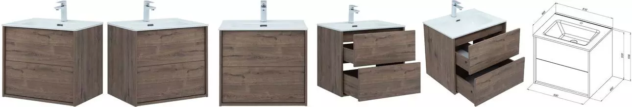 Тумба с раковиной «Aquanet» Lino 60 (Flat 60) подвесная дуб веллингтон Тумба с раковиной «Aquanet» Lino 60 (Flat 60) подвесная дуб веллингтон