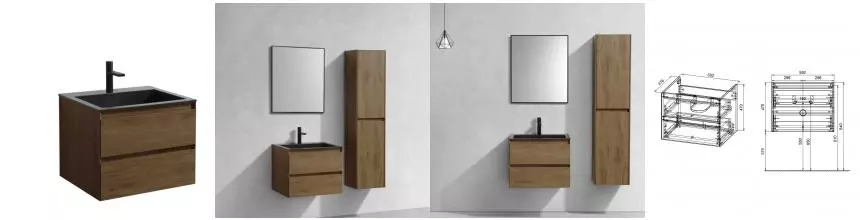 Тумба с раковиной «Vincea» Luka 60 с 2 ящиками (VCB-13600B чёрная) подвесная T.Oak Тумба с раковиной «Vincea» Luka 60 с 2 ящиками (VCB-13600B чёрная) подвесная T.Oak