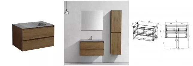 Тумба с раковиной «Vincea» Luka 80 с 2 ящиками (VCB-13800G серая) подвесная T.Oak Тумба с раковиной «Vincea» Luka 80 с 2 ящиками (VCB-13800G серая) подвесная T.Oak