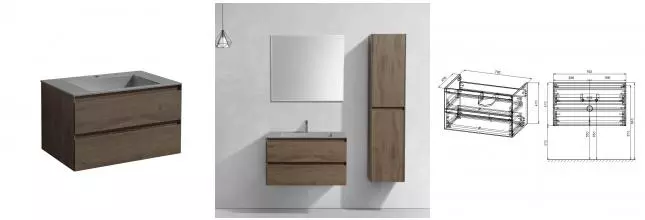 Тумба с раковиной «Vincea» Luka 80 с 2 ящиками (VCB-13800G серая) подвесная R.Oak