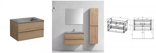 Тумба с раковиной «Vincea» Luka 80 с 2 ящиками (VCB-13800G серая) подвесная N.Oak Тумба с раковиной «Vincea» Luka 80 с 2 ящиками (VCB-13800G серая) подвесная N.Oak