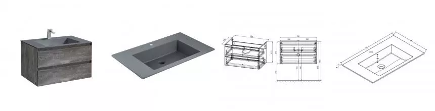 Тумба с раковиной «Vincea» Luka 80 с 2 ящиками (VCB-13800G серая) подвесная G.Stone Тумба с раковиной «Vincea» Luka 80 с 2 ящиками (VCB-13800G серая) подвесная G.Stone