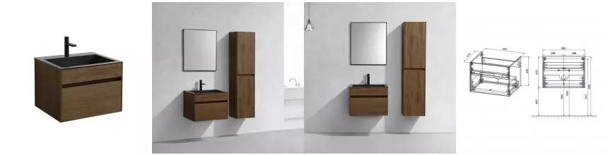 Тумба с раковиной «Vincea» Chiara 60 с 1 ящиком (VCB-13600B чёрная) подвесная T.Oak