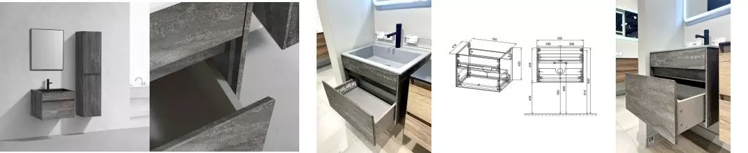 Тумба с раковиной «Vincea» Chiara 60 с 1 ящиком (VCB-13600G серая) подвесная G.Stone Тумба с раковиной «Vincea» Chiara 60 с 1 ящиком (VCB-13600G серая) подвесная G.Stone