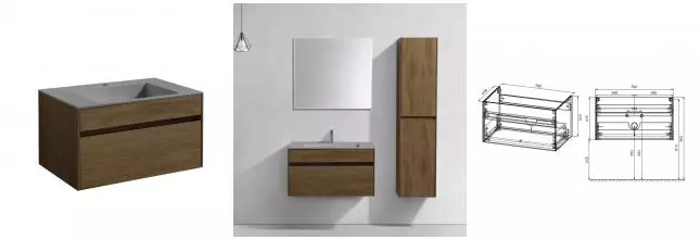 Тумба с раковиной «Vincea» Chiara 80 с 1 ящиком (VCB-13800G серая) подвесная T.Oak Тумба с раковиной «Vincea» Chiara 80 с 1 ящиком (VCB-13800G серая) подвесная T.Oak