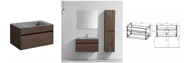 Тумба с раковиной «Vincea» Chiara 80 с 1 ящиком (VCB-13800G серая) подвесная R.Oak Тумба с раковиной «Vincea» Chiara 80 с 1 ящиком (VCB-13800G серая) подвесная R.Oak