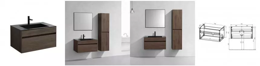 Тумба с раковиной «Vincea» Chiara 80 с 1 ящиком (VCB-13800B чёрная) подвесная R.Oak Тумба с раковиной «Vincea» Chiara 80 с 1 ящиком (VCB-13800B чёрная) подвесная R.Oak