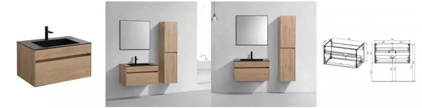 Тумба с раковиной «Vincea» Chiara 80 с 1 ящиком (VCB-13800B чёрная) подвесная N.Oak Тумба с раковиной «Vincea» Chiara 80 с 1 ящиком (VCB-13800B чёрная) подвесная N.Oak