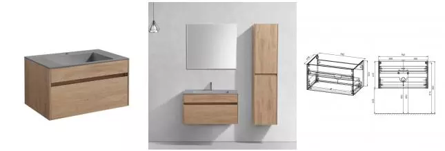 Тумба с раковиной «Vincea» Chiara 80 с 1 ящиком (VCB-13800G серая) подвесная N.Oak Тумба с раковиной «Vincea» Chiara 80 с 1 ящиком (VCB-13800G серая) подвесная N.Oak