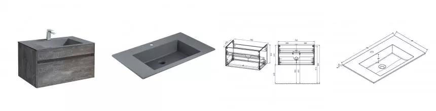 Тумба с раковиной «Vincea» Chiara 80 с 1 ящиком (VCB-13800G серая) подвесная G.Stone Тумба с раковиной «Vincea» Chiara 80 с 1 ящиком (VCB-13800G серая) подвесная G.Stone