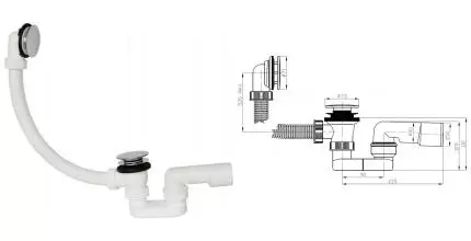 Сифон для ванны слив-перелив «PlastBrno» EVK0150 перелив 52 см хром Клик-клак