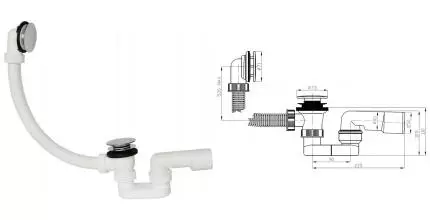 Сифон для ванны слив-перелив «PlastBrno» EVK0150 перелив 52 см хром Клик-клак Сифон для ванны слив-перелив «PlastBrno» EVK0150 перелив 52 см хром Клик-клак