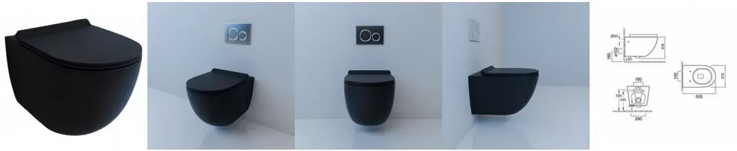 Подвесной унитаз безободковый «Esbano» Fortex ESUPFORTBM чёрный матовый с сиденьем дюропласт с микролифтом чёрное