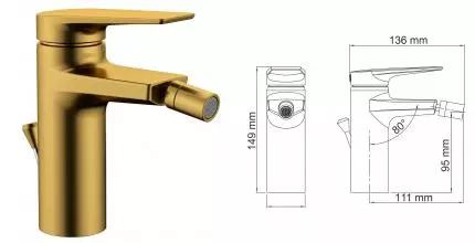 Смеситель для биде «WasserKRAFT» Aisch 5506 с донным клапаном матовое золото