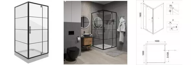 Душевой угол-ограждение «Niagara» Nova NG-0200-08 Black 100/100 квадратный прозрачный/чёрный без поддона универсальный Душевой угол-ограждение «Niagara» Nova NG-0200-08 Black 100/100 квадратный прозрачный/чёрный без поддона универсальный