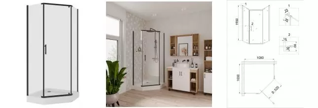 Душевой угол-ограждение «Niagara» Nova NG-6834-08 Black 100/100 многоугольный прозрачный/чёрный без поддона универсальный