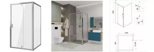 Душевой угол-ограждение «Niagara» Nova NG-63-9A-А100 90/100 прямоугольный прозрачный/хром без поддона универсальный