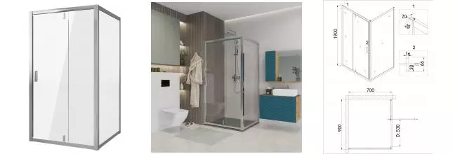 Душевой угол-ограждение «Niagara» Nova NG-63-9A-А70 90/70 прямоугольный прозрачный/хром без поддона универсальный