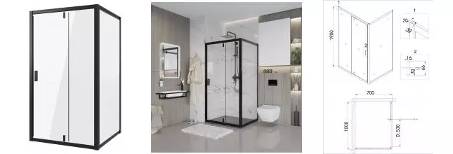 Душевой угол-ограждение «Niagara» Nova NG-83-10АВ-А70В 100/70 прямоугольный прозрачный/чёрный без поддона универсальный Душевой угол-ограждение «Niagara» Nova NG-83-10АВ-А70В 100/70 прямоугольный прозрачный/чёрный без поддона универсальный