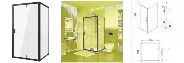 Душевой угол-ограждение «Niagara» Nova NG-83-11АВ-А100В 110/100 прямоугольный прозрачный/чёрный без поддона универсальный Душевой угол-ограждение «Niagara» Nova NG-83-11АВ-А100В 110/100 прямоугольный прозрачный/чёрный без поддона универсальный