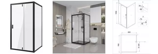 Душевой угол-ограждение «Niagara» Nova NG-83-9АВ-А80В 90/80 прямоугольный прозрачный/чёрный без поддона универсальный Душевой угол-ограждение «Niagara» Nova NG-83-9АВ-А80В 90/80 прямоугольный прозрачный/чёрный без поддона универсальный