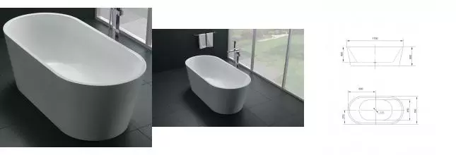 Ванна акриловая «Art&Max» AM-203 170/75 с ножками с сифоном белая
