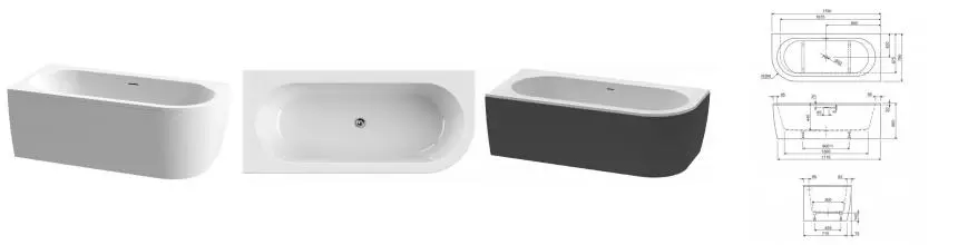 Ванна акриловая «Cezares» Slim Corner 180/80 без опор без сифона белая W37 левая