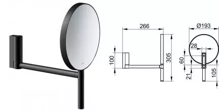 Косметическое зеркало «Keuco» Plan 17649370002 на стену чёрное матовое