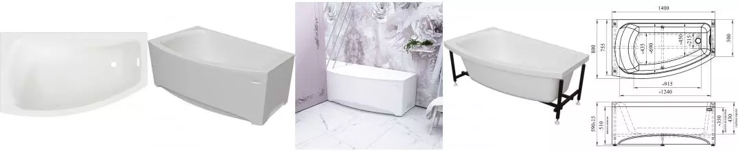 Ванна акриловая «Radomir» Мэри 140/80 с каркасом без сифона белая левая