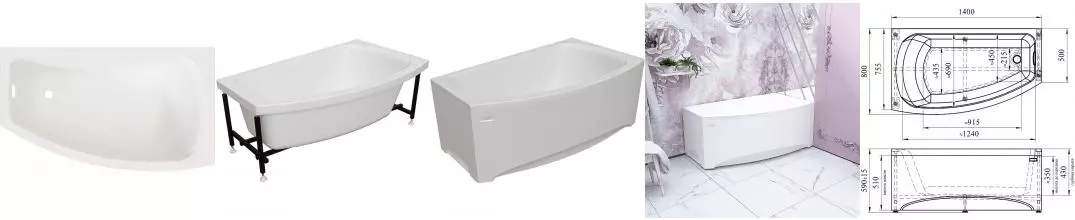 Ванна акриловая «Radomir» Мэри 140/80 с каркасом без сифона белая правая