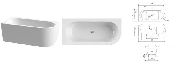 Ванна акриловая «Cezares» Slim Corner 180/80 с ножками с сифоном белая левая