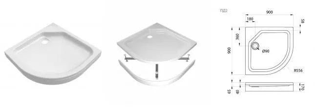 Душевой поддон «Triton» ПД2 низкий акриловый четверть круга Душевой поддон «Triton» ПД2 низкий акриловый четверть круга