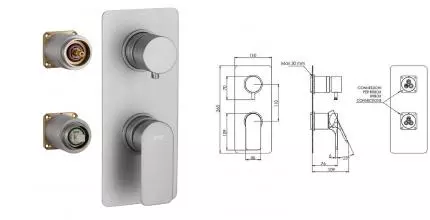 Внешняя часть смесителя «Remer» Infinity I92KBNPO на 2 выхода брашированный матовый никель