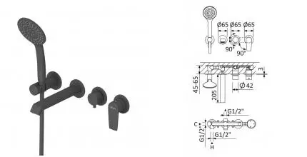 NAUTIC-VDM3-NOP Встраиваемый смеситель для ванны и душа однорычажный с поворотным переключателем на 3 выхода, в комплекте с ручным душем, исполнение Ч NAUTIC-VDM3-NOP · Nautic, Cezares, NAUTIC-VDM3-NOP