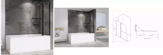 Шторка на ванну стеклянная «Abber» Ewiges Wasser AG50100B 100/140 прозрачная/чёрная универсальная