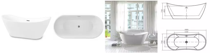 Ванна акриловая «Swedbe» 180/74 с ножками с сифоном белая Ванна акриловая «Swedbe» 180/74 с ножками с сифоном белая