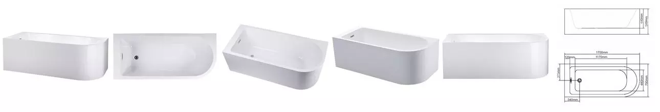 Ванна акриловая «Swedbe» 8842 170/75 с ножками с сифоном белая левая