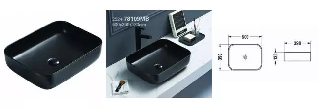 Раковина «Azario» 50/39 AZ78109MB фарфоровая черная матовая Раковина «Azario» 50/39 AZ78109MB фарфоровая черная матовая