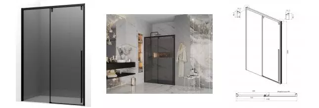 Душевая дверь «Ambassador» Intense 110022201IBB 120/200 тонированная/чёрная универсальная Душевая дверь «Ambassador» Intense 110022201IBB 120/200 тонированная/чёрная универсальная
