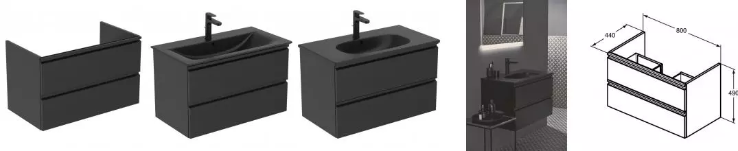 Тумба под раковину «Ideal Standard» Tesi 80 с 2 ящиками подвесная silk black