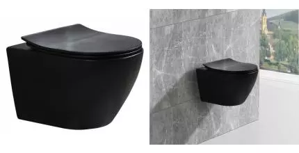 Подвесной унитаз безободковый «Esbano» Amapola-N ESUPAMAPNBM чёрный матовый с сиденьем дюропласт с микролифтом чёрное