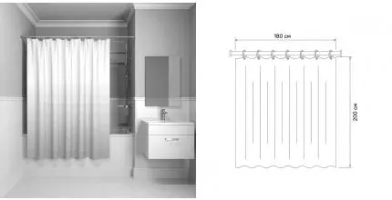 Штора для ванной «Iddis» Basic B65P218i11 180/200 белая/серая Штора для ванной «Iddis» Basic B65P218i11 180/200 белая/серая