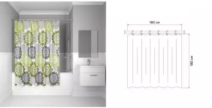 Штора для ванной «Iddis» Promo P29PV11i11 180/180 серая/зелёная